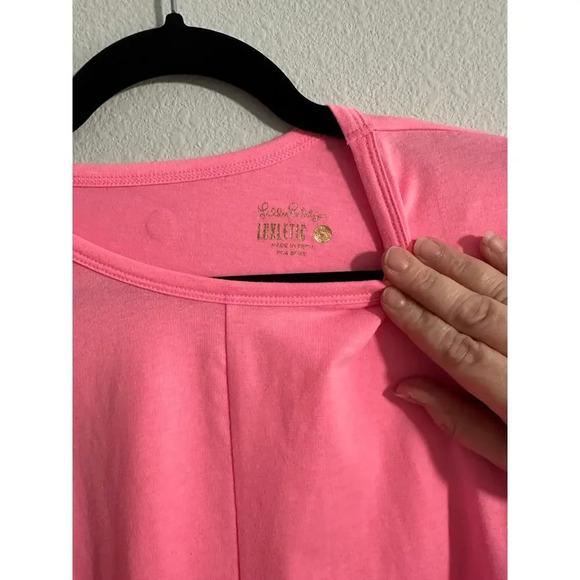 Lilly Pulitzer Greer Cropped Pink Shandy Top Luxletic Crop Athletic Shirt Size S - Picture 5 of 9